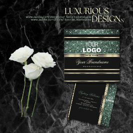 Modern Gold Black Forest Green Glitter toevoegen L Vierkante Visitekaartje