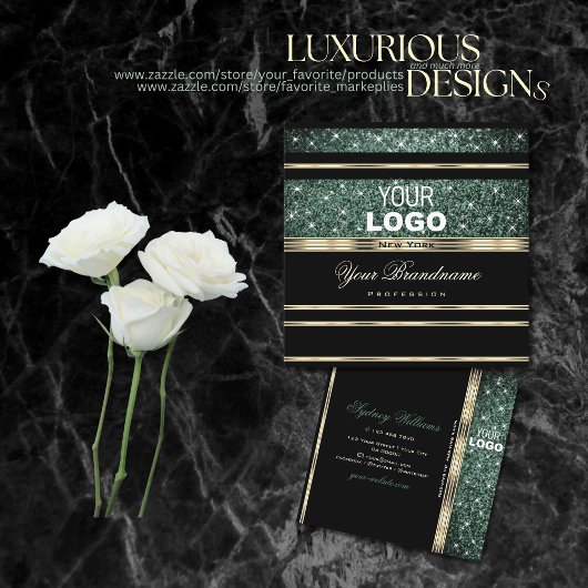 Modern Gold Black Forest Green Glitter toevoegen L Vierkante Visitekaartje