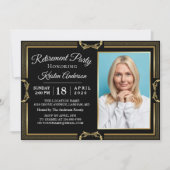 Modern Gold Black Foto Retirement Party Kaart (Voorkant)