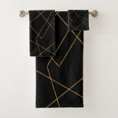 Modern Gold & Black Geometric Strokes Design Bad Handdoek (Insitu)