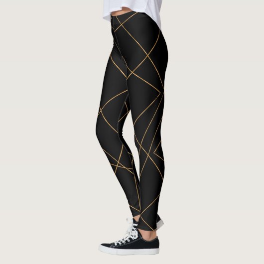 Modern Gold & Black Geometric Strokes Design Leggings (Links)