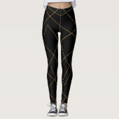 Modern Gold & Black Geometric Strokes Design Leggings (Voorkant)