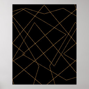 Modern Gold & Black Geometric Strokes Design Poster