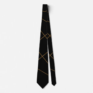 Modern Gold & Black Geometric Strokes Design Stropdas
