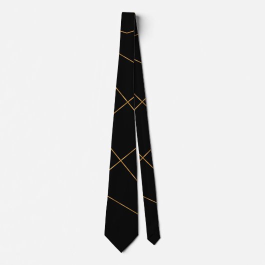 Modern Gold & Black Geometric Strokes Design Stropdas (Voorkant)
