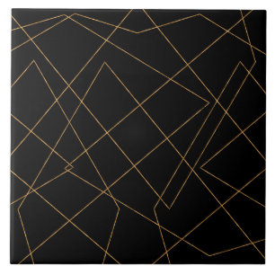 Modern Gold & Black Geometric Strokes Design Tegeltje