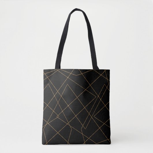 Modern Gold & Black Geometric Strokes Design Tote Bag (Voorkant)