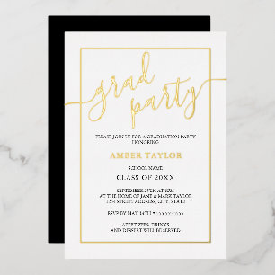 Modern Gold Black Graduation Party Folie Uitnodiging