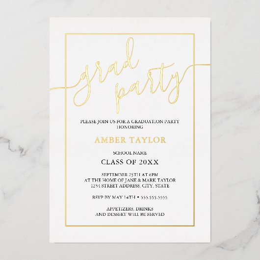 Modern Gold Black Graduation Party Folie Uitnodiging (Voorkant)