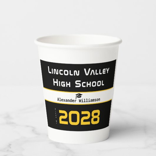 Modern Gold Black Graduation Party Papieren Bekers (Achterkant)