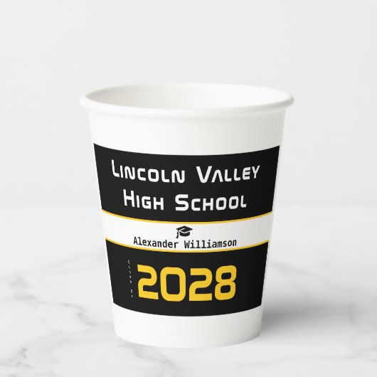 Modern Gold Black Graduation Party Papieren Bekers (Voorkant)