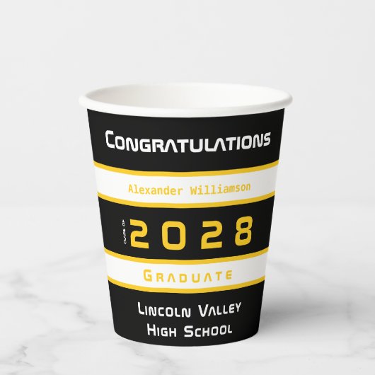 Modern Gold Black Graduation Party Papieren Bekers (Voorkant)