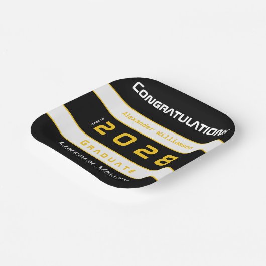 Modern Gold Black Graduation Party Papieren Bordje (Gebogen)