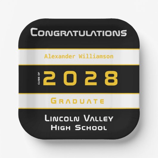 Modern Gold Black Graduation Party Papieren Bordje (Voorkant)