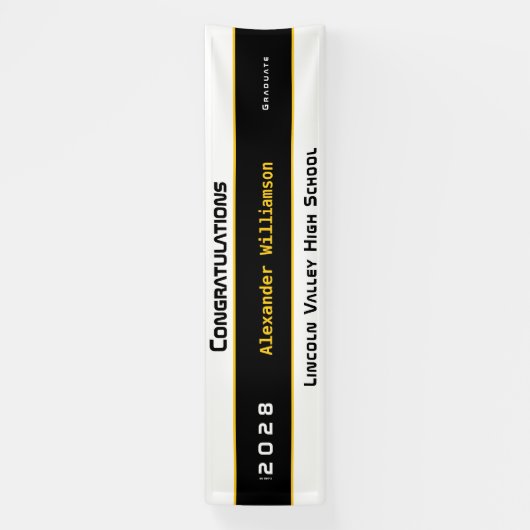 Modern Gold Black Graduation Party Spandoek (Verticaal)