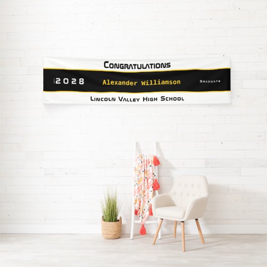Modern Gold Black Graduation Party Spandoek (Insitu)