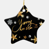 Modern Gold Black Metallic Stars Merry Kerstmis Keramisch Ornament (Voorkant)