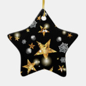 Modern Gold Black Metallic Stars Merry Kerstmis Keramisch Ornament (Achterkant)