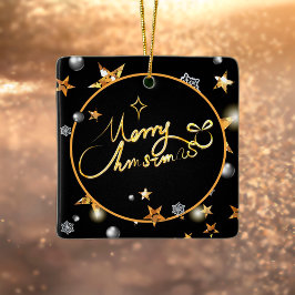 Modern Gold Black Metallic Stars Merry Kerstmis Keramisch Ornament