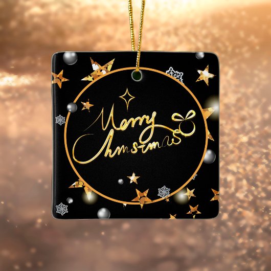 Modern Gold Black Metallic Stars Merry Kerstmis Keramisch Ornament
