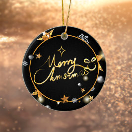 Modern Gold Black Metallic Stars Merry Kerstmis Keramisch Ornament