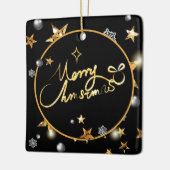 Modern Gold Black Metallic Stars Merry Kerstmis Keramisch Ornament (Links)