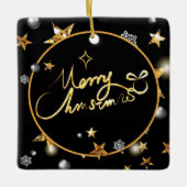 Modern Gold Black Metallic Stars Merry Kerstmis Keramisch Ornament (Voorkant)