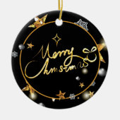 Modern Gold Black Metallic Stars Merry Kerstmis Keramisch Ornament (Voorkant)