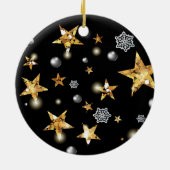 Modern Gold Black Metallic Stars Merry Kerstmis Keramisch Ornament (Achterkant)