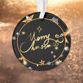 Modern Gold Black Metallic Stars Merry Kerstmis Ornament