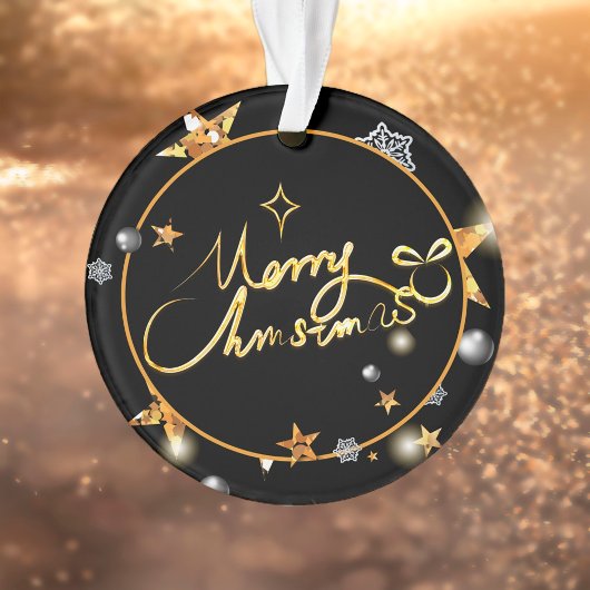 Modern Gold Black Metallic Stars Merry Kerstmis Ornament