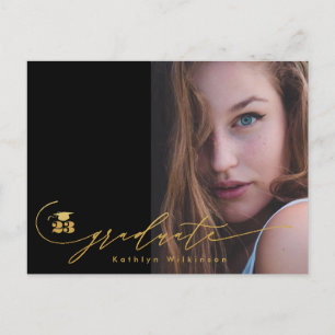 Modern Gold Black Minimalist Chic Photo AFSTUDEERD Uitnodiging Briefkaart