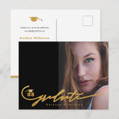 Modern Gold Black Minimalist Chic Photo AFSTUDEERD Uitnodiging Briefkaart (Voorkant / Achterkant)