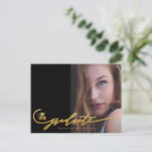 Modern Gold Black Minimalist Chic Photo AFSTUDEERD Uitnodiging Briefkaart (Staand voorkant)