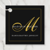 Modern Gold Black Monogrammed Jewelry Designer Bedankjes Labels (Voorkant)