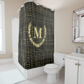 Modern Gold Black Pattern Monogram Bathroom Decor Douchegordijn (In situ)