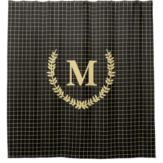 Modern Gold Black Pattern Monogram Bathroom Decor Douchegordijn (Voorkant)