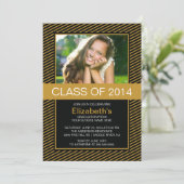 Modern Gold Black Photo Graduation Party nodigt u  Kaart (Staand voorkant)