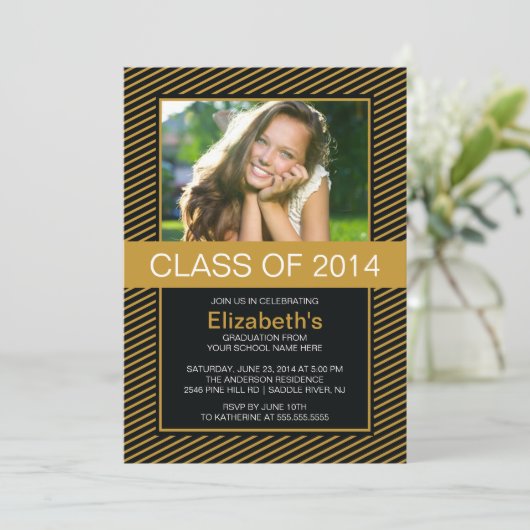 Modern Gold Black Photo Graduation Party nodigt u  Kaart (Staand voorkant)