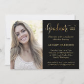 Modern Gold Black Photo Graduparty Kaart (Voorkant)