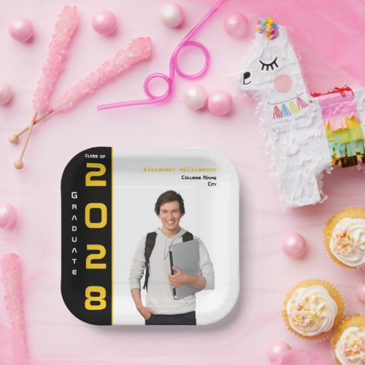 Modern Gold Black Photo Graduparty Papieren Bordje (Feest)