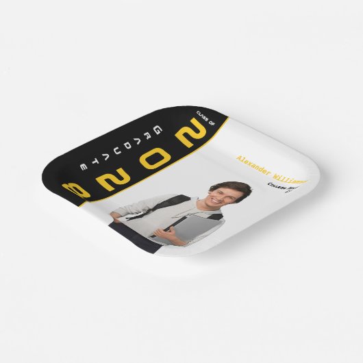 Modern Gold Black Photo Graduparty Papieren Bordje (Gebogen)