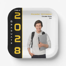 Modern Gold Black Photo Graduparty Papieren Bordje