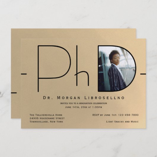 Modern Gold Black Photo PhD-Afstuderen Kaart (Voorkant / Achterkant)