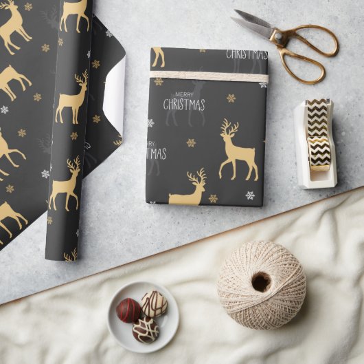 Modern Gold Black Rustic Reindekerst Cadeaupapier (Crafts)