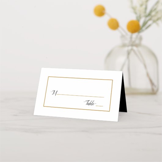 Modern Gold Black Script Minimal Wedding Plaatskaartje (Voorkant)