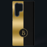 Modern Gold & Black Stripe Geometric Design 2 Samsung Galaxy Hoesje<br><div class="desc">Modern goud en zwart gespleten scherm geometrisch ontwerp met een aangepast monogram.</div>