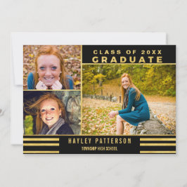 Modern Gold Black Stripes 3 Foto Afstuderen Kaart