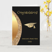 Modern Gold Black Wave Afstuderen Kaart (Gele Bloem)