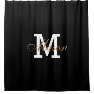 Modern Gold Black White Elegant Monogram Douchegordijn